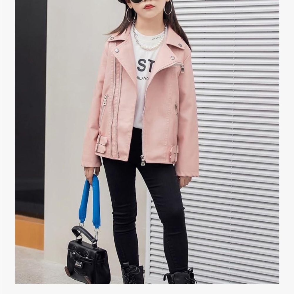 Stylish Pink Girl’s Faux Leather Jacket